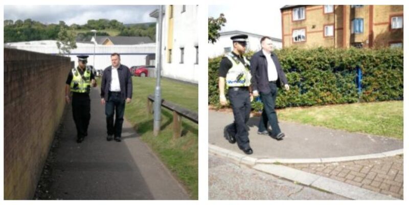 Nick Thomas-Symonds MP on patrol with Cwmbran Ward Manager PC Jason Ghalamkary