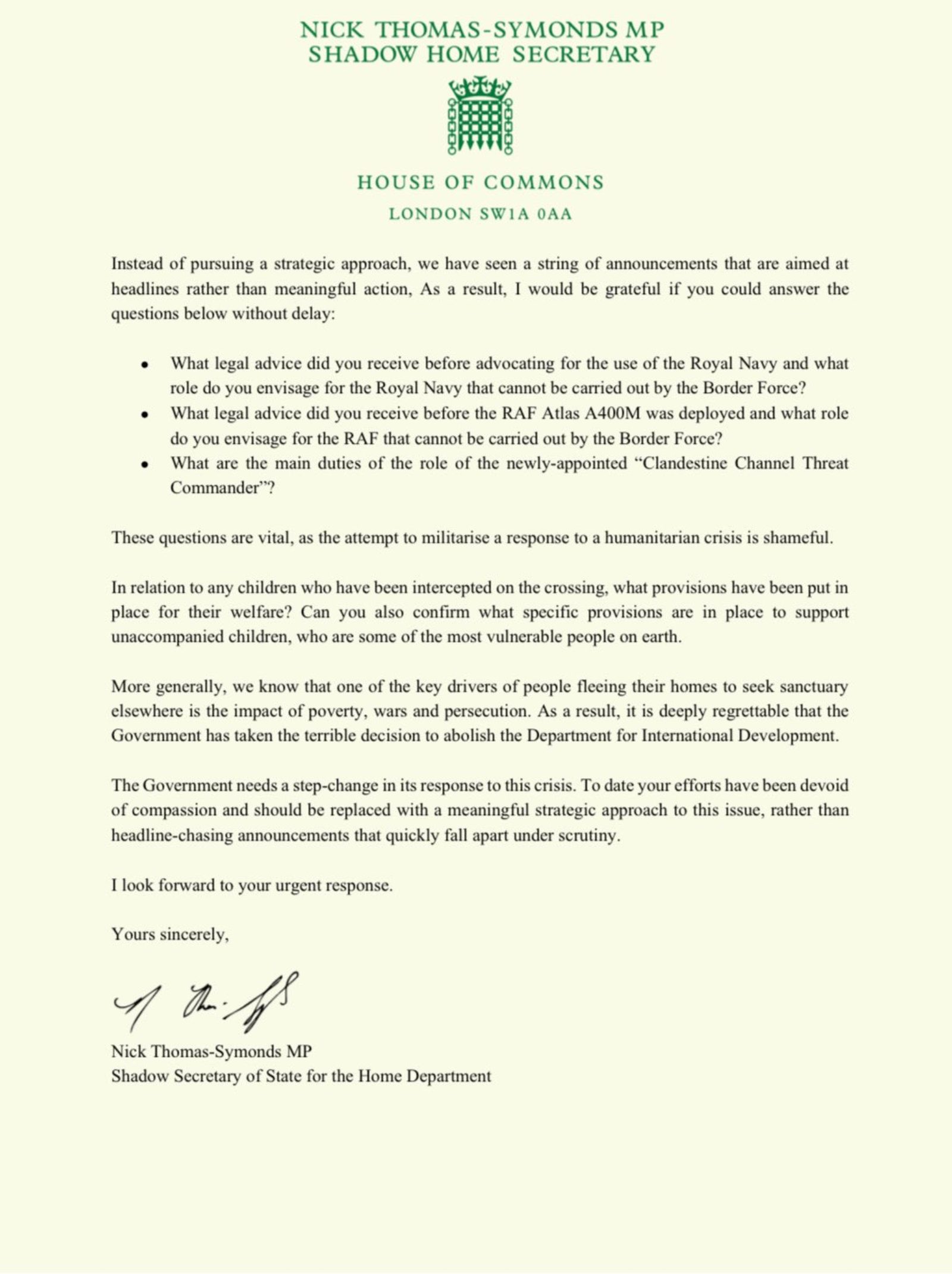 Letter to the Home Secretary (2)