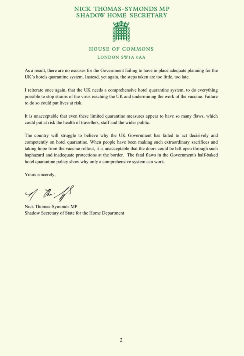 Letter to Home Secretary (2)