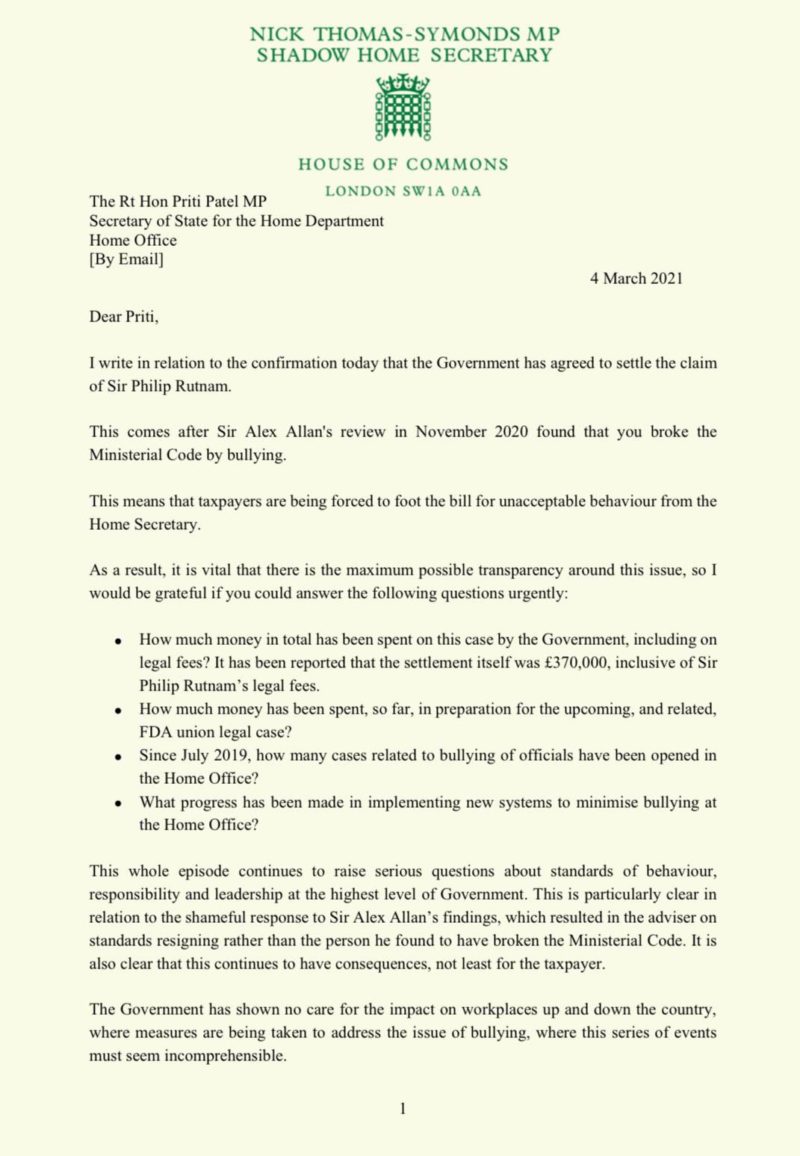 Letter to Home Secretary (1)