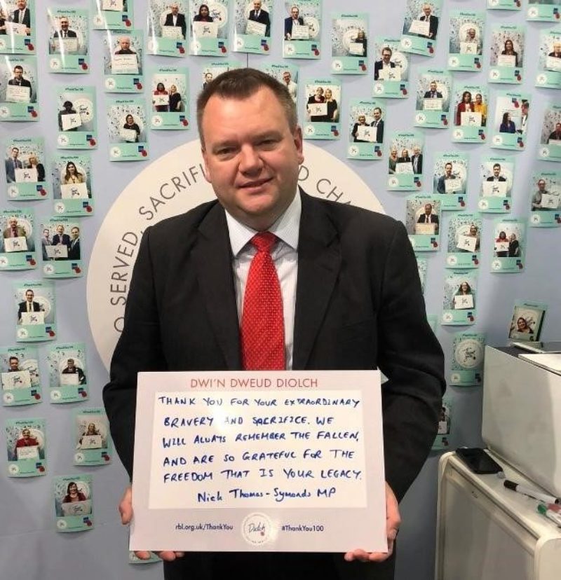 Nick Thomas-Symonds MP supporting Royal British Legion’s ‘Thank you’ Campaign, 2018
