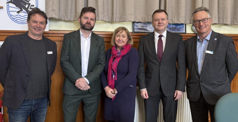 L-R: Mark Evans, Director Wales & South West, Cllr Anthony Hunt, Lynne Neagle MS, Nick Thomas-Symonds MP, Richard Parry, Chief Executive).